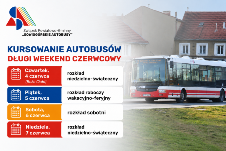 KURSOWANIE AUTOBUSÓW W DŁUGI WEEKEND CZERWCOWY