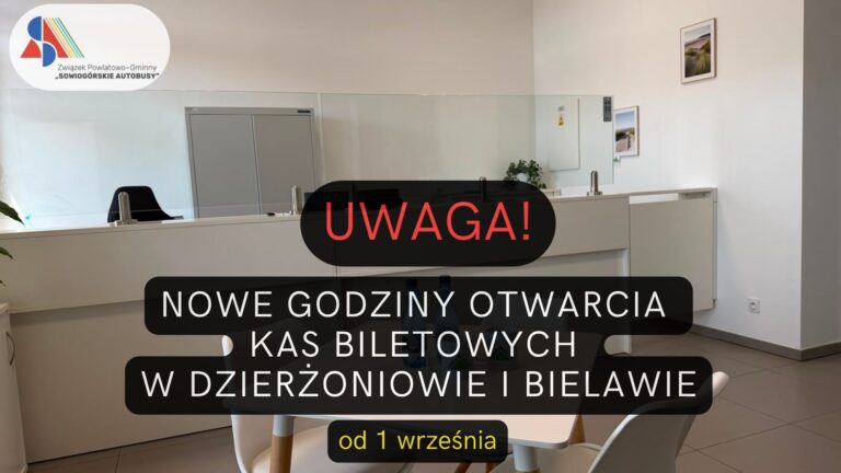 ZMIANA GODZIN OTWARCIA KAS BILETOWYCH W DZIERŻONIOWIE I BIELAWIE