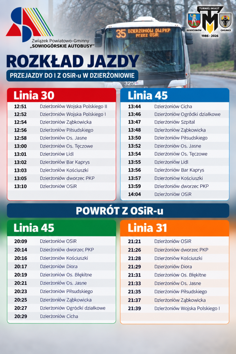 SPECJALNE KURSY NASZYCH AUTOBUSÓW NA TURNIEJ MIAST W DZIERŻONIOWIE